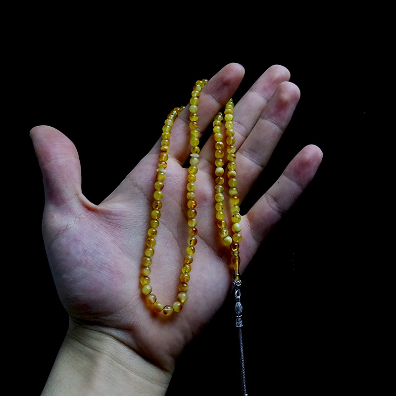 Yuvarlak Model Damla Kehribarı Namaz Tesbihi 