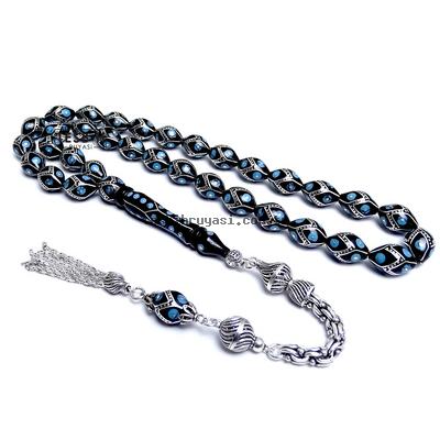 Erzurum Oltu Taşı Tesbih Firuze Ve Gümüş Zikzak Tasarım