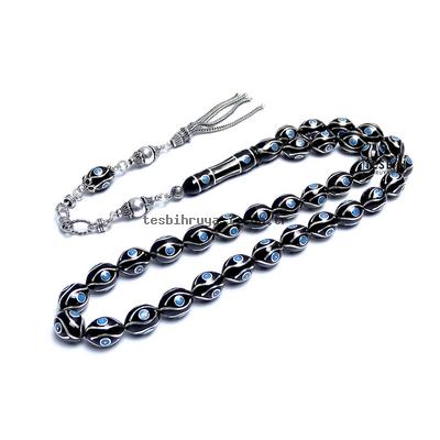 Göz Model İşlemeli Erzurum Oltu Taşı Tesbih