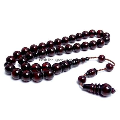 Sürmeli Sıkma Kehribar Tesbih 12mm Misket Sistemli Model