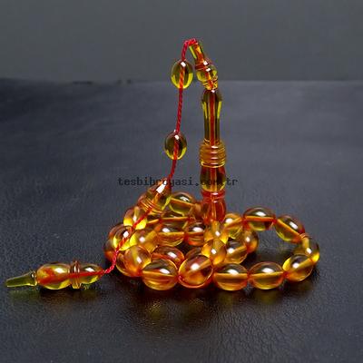 Ateş Kehribar Tesbih Şeffaf Sarı Usta İşçilikli Halkalı İmame